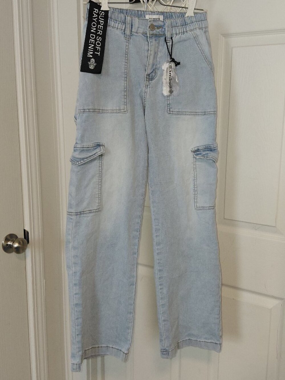 Bamboo Light Wash Trendy Cargo Utility Jeans w/ Side Pockets Youth Size 7 NWT